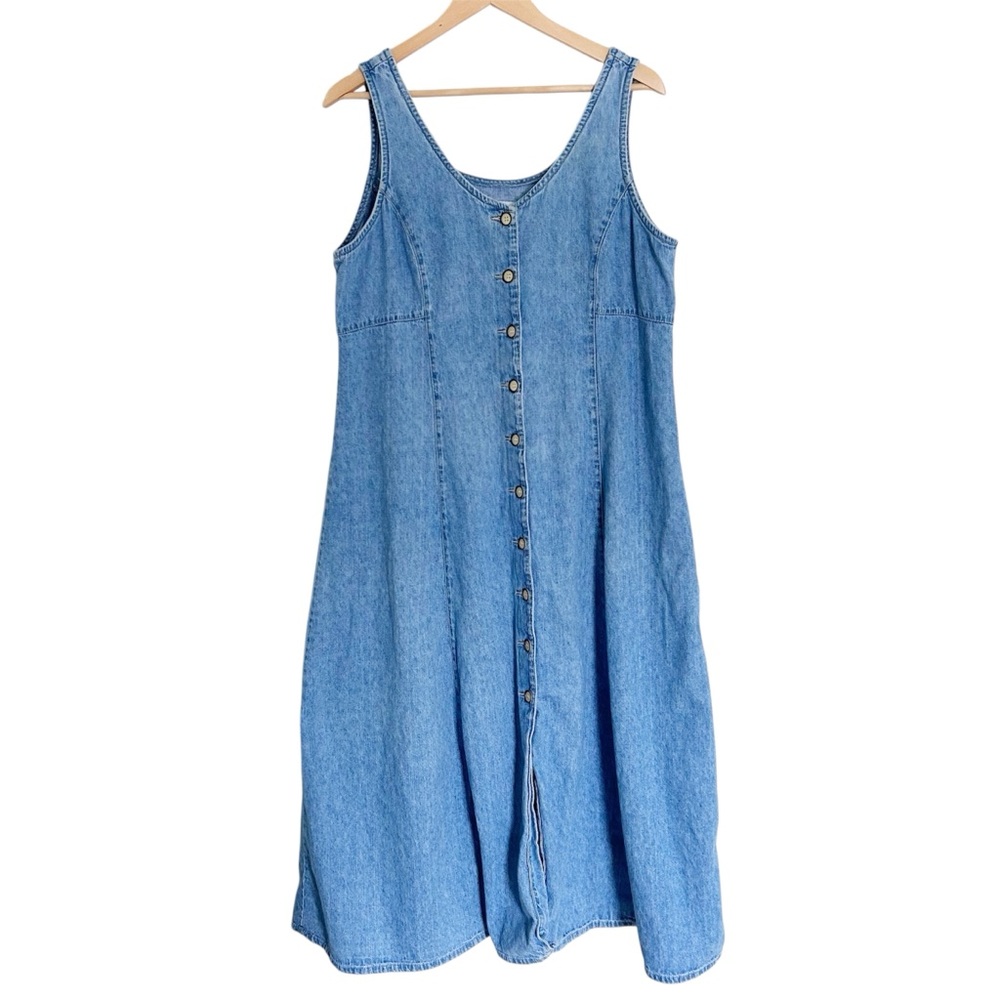 Vintage Lightweight Denim Button-Front Sleeveless Sundress Size 18 Spring Summer